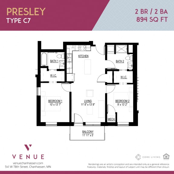 Studio, 1, 2 & 3 Bedroom Floor Plans at Venue Apartments Chanhassen